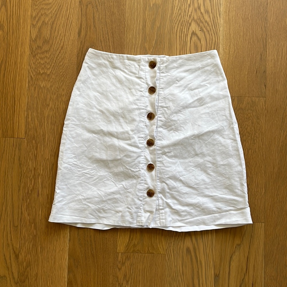 White Linen Button Skirt